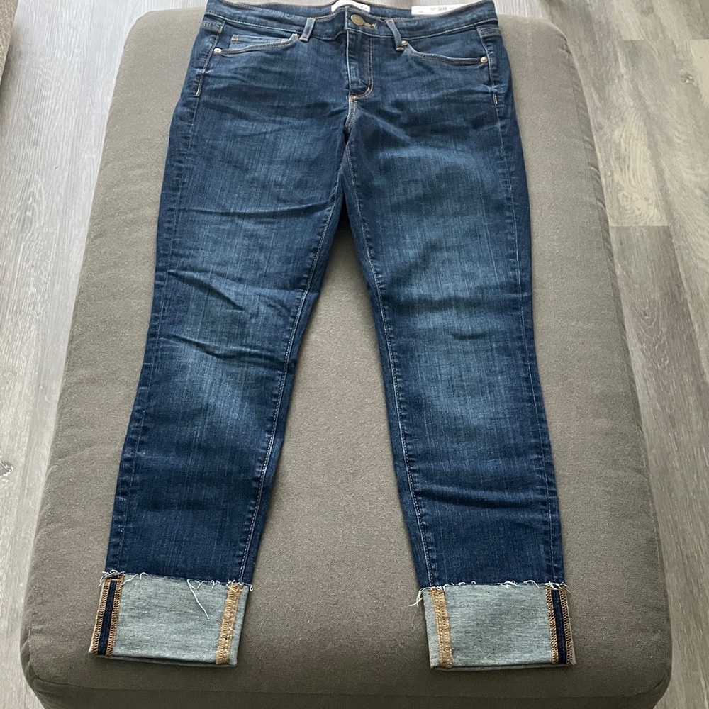 LOFT Dark Blue Ankle Jeans with Cuffed Hem
